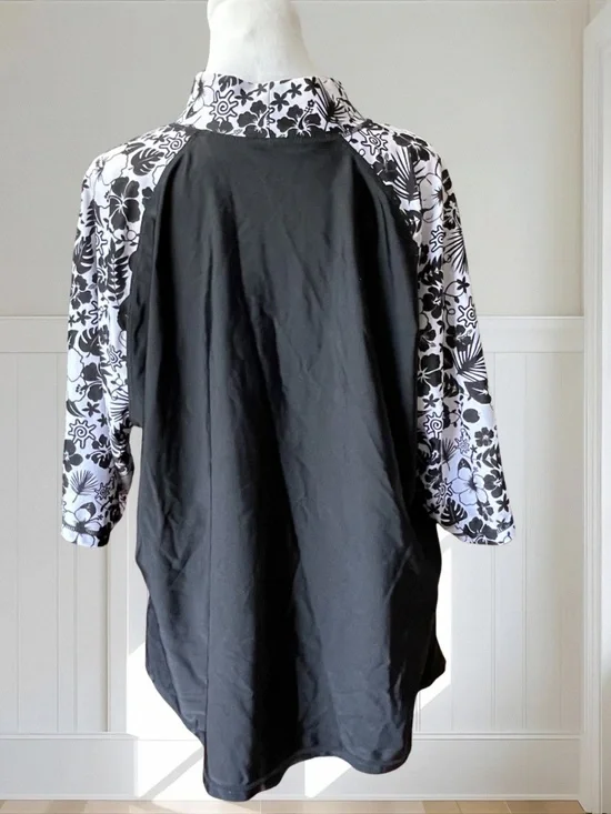 UV SKINZ Women's 4XL Tropical Rash Guard Swim Shirt Floral Black UPF 50+ - Picture 4 of 11